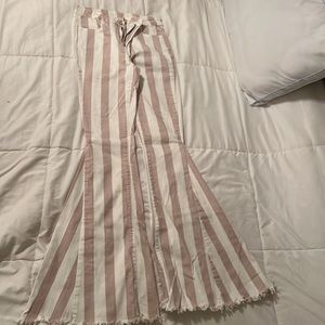 Altar’d State wide flare stripe pants, rose and white stripes